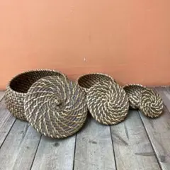 B-壁 ラタン バスケット 籐 籠 カゴ 収納バスケット 蓋付きバスケット 小物