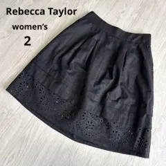 【レベッカテイラー】カットワーク フレアスカート 黒 レーススカート 2 美品のサムネイル