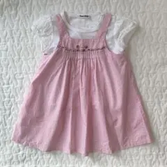 ファミリア　ピンク　ギンガムチェック　チュニック　ワンピース　９０