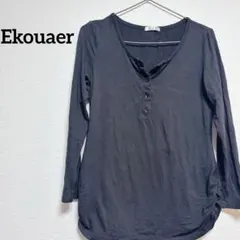 【S】 Ekouaer ブラック 黒 長袖 Tシャツ ロンT Ｖネック ボタン