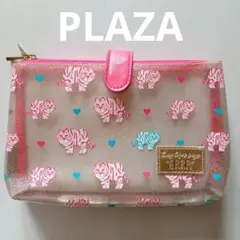 【】PLAZA　プラザ　二又　ポーチ　トラ柄　ピンク