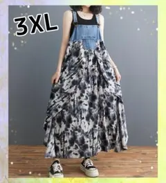 デニム　ジャンパースカート　サロペット　ロングワンピース　ゆったり　Aライン