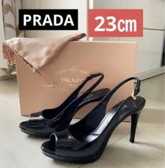 【35.5/23㎝】PRADA ブラック オープントゥ ハイヒール 牛革
