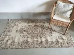 メダリオン 114×198cm トルコ ヴィンテージ ラグ ブラウンベージュ