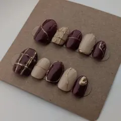 【サイズオーダー制】ネイルチップセット　ボルドー　レッド　ベージュ　ニュアンス