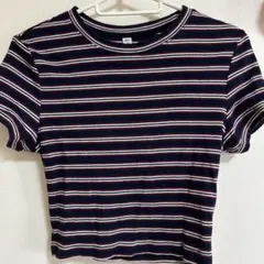 GU ボーダー リブ Tシャツ 半袖 Sサイズ