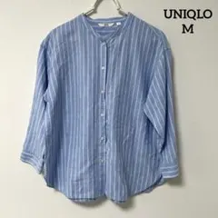 UNIQLO ユニクロ 青と白のストライプ 七分袖シャツ Mサイズ