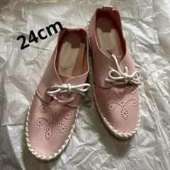 新品未使用 桜ピンク 合成皮革スニーカー 24cm