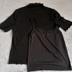 未使用 美品 トップス【L】キャミソール セット 黒 透け感 大人可愛いのサムネイル