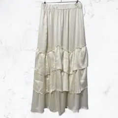 13771 ルナシオン サテン ティアード ロングスカート フリル 光沢 古着