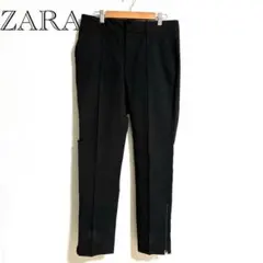 ZARA パンツ 黒 ジップ センタープレス 美脚 M ウエストゆったり