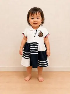 値下げ！ミキハウス 80 半袖ワンピース マリン ボーダー 襟付き 女の子のサムネイル