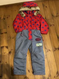 子ども用スキーウェア 赤青星柄 フード付き