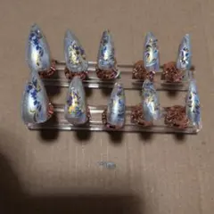 ネイルチップ シルバー ブルー ゴールド フラワー
