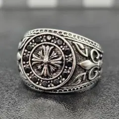 シルバー925 メキシカンジュエリーヴィンテージリング クロス彫刻模様