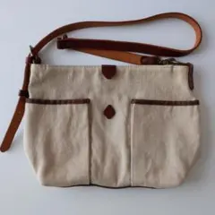 CLEDRAN キャンバス レザー ショルダーバッグ