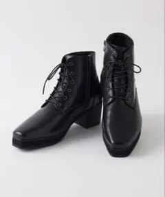 ブラック レースアップブーツ 中ヒール