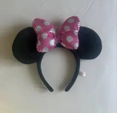 ミニーちゃんピンクスパンコールドットリボンカチューシャ
