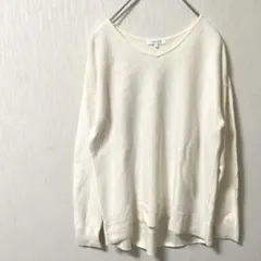 グローバルワーク　Vネック 長袖　ニット　セーター　S ホワイト　無地
