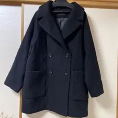 毛65%グローバルワーク　ダブルブレスト チェスターコート 黒