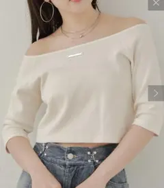 chico 5分袖ピグメントオフショルリブtT