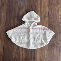 ジェラピケ フード付きポンチョ 80-90cm ホワイトピンク ボーダー