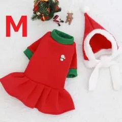 Mサイズ サンタ コスプレ ワンピ 帽子 リボン 雪だるま 犬服 ペット服のサムネイル