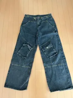 ダークブルーデニム ワイドレッグパンツ　y2k
