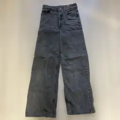 H&M ハイウエスト ワイドデニムパンツ グレー
