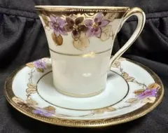 オールドノリタケ　金彩　総柄　高脚カップソーサー　花柄 オールドノリタケ 花柄と金彩の優雅なイメージのカップ＆ソーサー