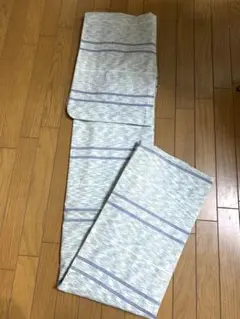 試着のみ！単衣　上代紬　水色に青の横段　普段着着物　カジュアル着物　おしゃれ 着