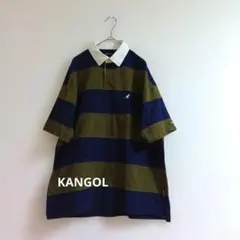KANGOL カンゴール 半袖ラガーシャツメンズ М 太ボーダー紺緑のサムネイル