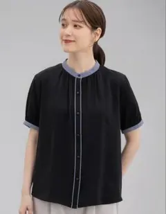 Honeys ブラウス　ネイビー　半袖　配色