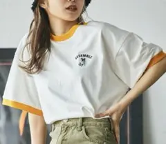 WEGO リンガーTシャツ ホワイト×イエロー