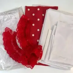 赤白黒レース、リボン、2wayストレッチ 布地セット