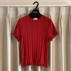 OHGA SCALLOP KNIT TEE レッドのサムネイル