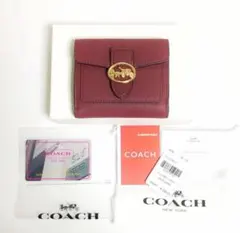 COACH 二つ折り財布　馬車ロゴ　ジョージー スモール ウォレット　ワイン