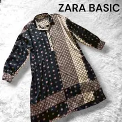 【ZARA BASIC ザラ】レディース 総柄 シャツワンピース XS 黒のサムネイル