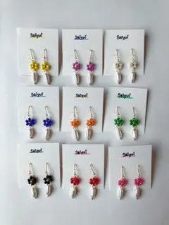 【推しカラーで選べる】ビーズフラワー×貝パールピアス｜推し活アクセサリー