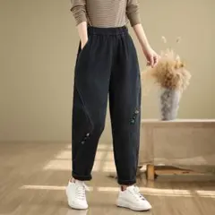 デニム ジーパン テーパードパンツ カジュアル i ゆったり 裏起毛 暖かい