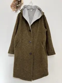 組曲　KUMIKYOKU ウールコットンフード付きコート　オリーブ×グレー　2