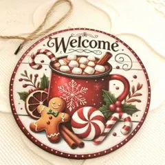 木製看板 円形　クリスマス　Welcome