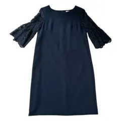 UNTITLED アンタイトル　ネイビー レースフレアスリーブ ワンピース　S