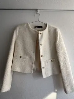 ZARA ノーカラージャケット ホワイト