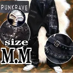 PUNK RAVE ボンテージ ギミック デニムパンツスカルボタン y2k V系 
