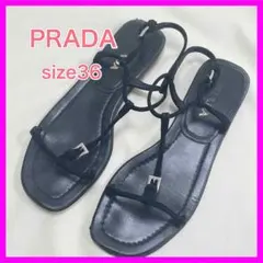 プラダ レザー フラットサンダル 黒 ストラップ 革