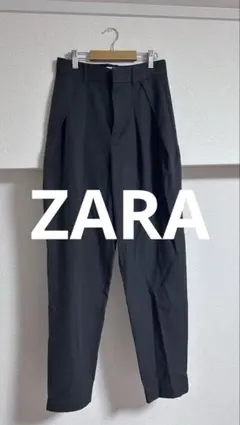 ZARA (美品)タック入り ブラックスラックス スリムフィットスーツパン