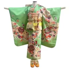 総絞り 女児四つ身 着物 帯フルセット オレンジ色 - メルカリ