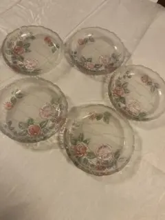 花柄 ガラス製皿 5枚セット