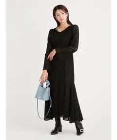 【美品】定価2.3万 セルフォード ブラッシュレースワンピース ブラック 38